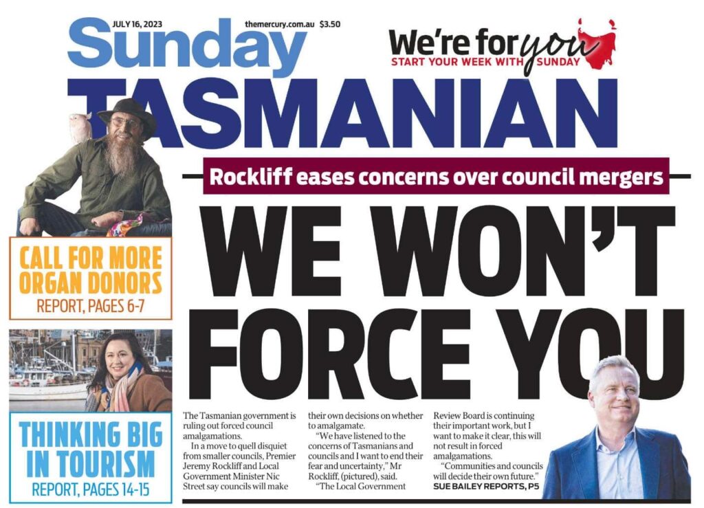 "We won't force you" Sunday Newspaper Clipping
