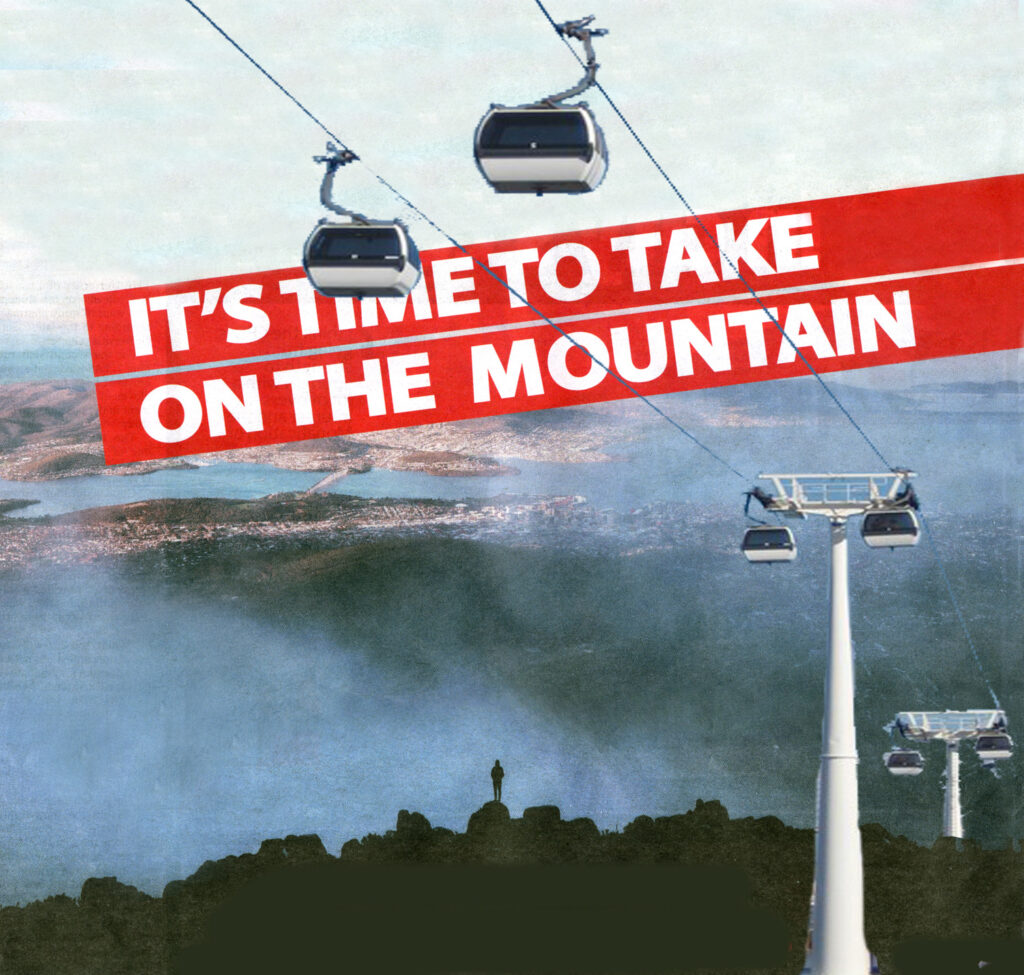 Graphic image of cable cars on kunanyi/Mt Wellington