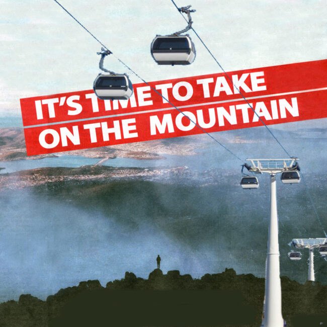 Graphic image of cable cars on kunanyi/Mt Wellington