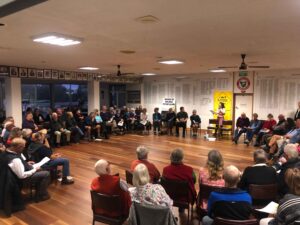 PMAT Clarence Community Meeting, with approximately 100 people in attendance, 4 April 2023.