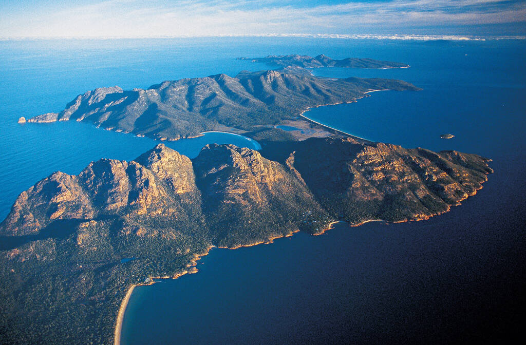 Aerial view of Freycinet National Park, east coast of Tasmania.