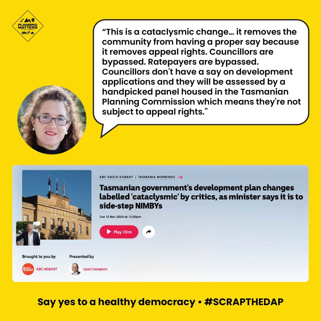 Listen to PMAT’s State Director Sophie Underwood, and Clarence Mayor Brendan Blomeley on ABC Mornings speaking about why Development Assessment Panels (DAPs) are terrible for local communities and will take our voice away.