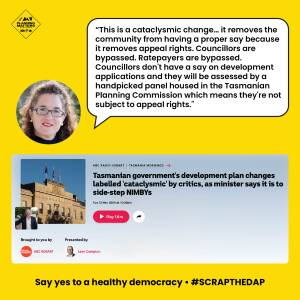 Listen to PMAT’s State Director Sophie Underwood, and Clarence Mayor Brendan Blomeley on ABC Mornings speaking about why Development Assessment Panels (DAPs) are terrible for local communities and will take our voice away.